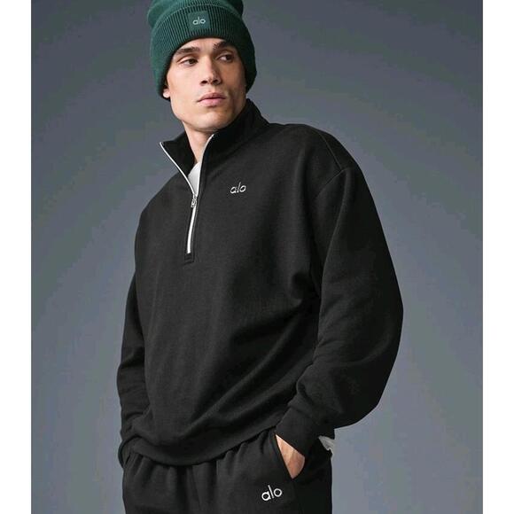 $148 Alo Yoga Accolade 1/4 Zip Pullover Black Size S NWOT Men’s Women's Unisex - Picture 2 of 11